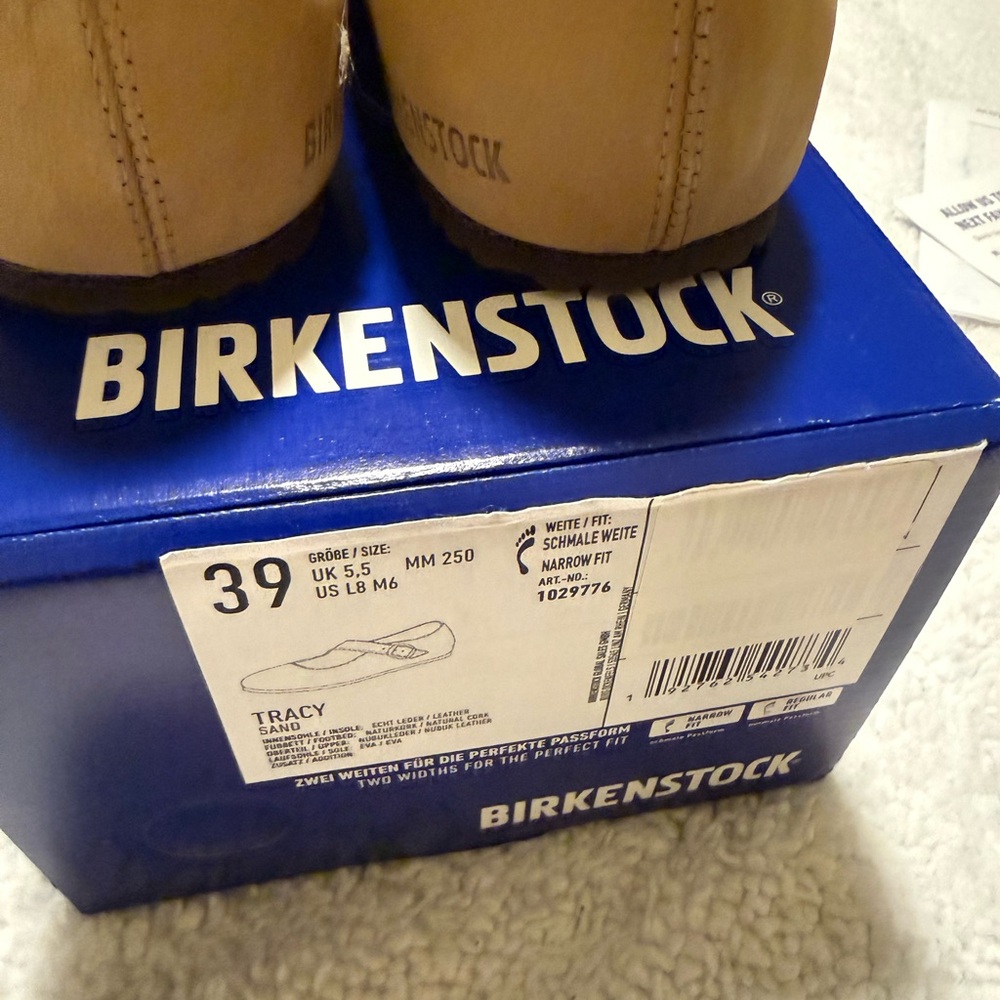 NWT Birkenstock Tracy Size 39 Narrow Fit Tan Mary-Jane with Gold Buckle - Picture 2 of 4